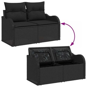 Conjunto de Sofá de Jardim vidaXL com Almofadas Preto Vime PE