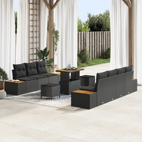 Conjunto de Sofá de Jardim vidaXL de 10 Peças com Almofadas Preto Ratt