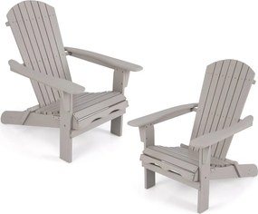 Conjunto de 2 cadeiras Jardim Adirondack dobráveis de madeira com encosto e apoio para os braços Cinzentas