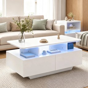 Mesa de Centro, 90 x 55 x 45,5 cm, Iluminação LED Regulável, Branco