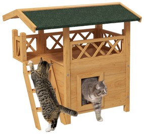 PawHut Casa para Gatos de Madeira 77x50x73 cm Casa para Gatos com 2 Ní