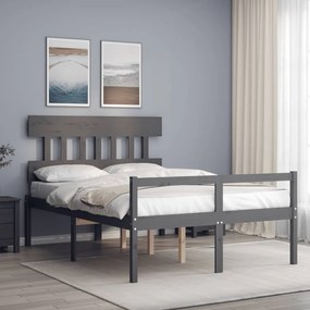 Estrutura de cama de casal c/ cabeceira madeira maciça cinzento