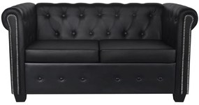 Sofá Chesterfield de 2 lugares em couro artificial preto