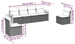 6 pcs conjunto sofás de jardim c/ almofadões vime PE preto
