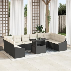 Conjunto de Sofá de Jardim de 11 Peças com Almofadas Preto em Rattan P