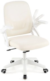 Cadeira de escritório ergonómica com apoio lombar integrado, apoios de braços rebatíveis, rodas universais, altura ajustável, bege