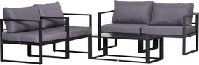 Outsunny Conjunto de móveis de jardim 4 peças, conjunto de assentos, sofá com almofadas, mesa com arrumação, poliéster, cinza, 138 x 69 x 63 cm | Aosom Portugal