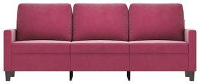 Sofá de 3 lugares veludo 180 cm vermelho tinto