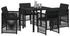 Conjunto de Jantar de 5 Peças para Jardim com Almofadas Preto Polyratt
