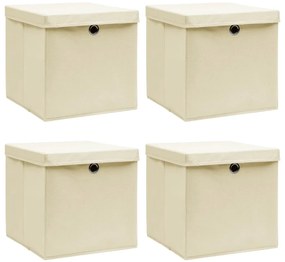 Caixas de arrumação com tampa 4 pcs 32x32x32 cm tecido creme