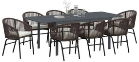 Conjunto de Jantar para Jardim Manual 9 pcs Castanho Largo
