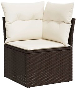 8 pcs conjunto sofás de jardim c/ almofadões vime PE castanho