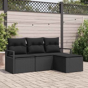 Conjunto de Sofá de Jardim vidaXL de 4 Peças com Almofadas Rattan Preto Poliéster