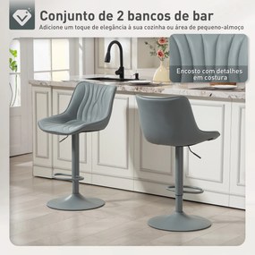 Conjunto de 2 Bancos de Bar Bancos Altos de Cozinha Giratórios com Altura Ajustável e Couro Sintético 47,5x54x92-110 cm Cinzento