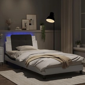 Estrutura cama c/ luzes LED 100x200cm couro artif. branco/preto