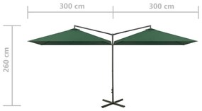 Guarda-sol duplo com mastro de aço 600x300 cm verde