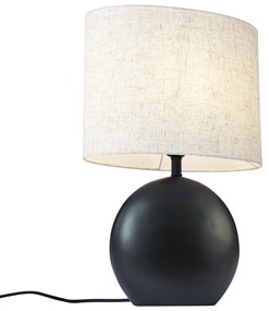 Candeeiro de Mesa Japandi Preto com Abajur de Linho - Timo Japandi
