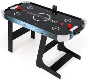 Mesa de hóquei de ar com marcador eletrónico Motor de 12 V 2 discos e 2 empurradores Jogo de hóquei de pé 144 x 68 x 79 cm Preto