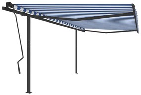 vidaXL Toldo retrátil automático com postes 4,5x3,5 m azul e branco
