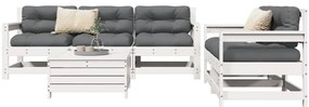 6 pcs conjunto sofás de jardim madeira de pinho maciça branco