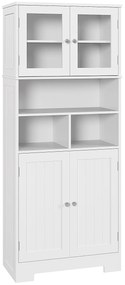HOMCOM Armário de Cozinha Armário Alto de Cozinha com 2 Portas de Vidro Prateleiras Ajustáveis 60x30x145,5 cm Branco