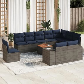 vidaXL 11 pcs conjunto sofás de jardim c/ almofadões vime PE cinzento