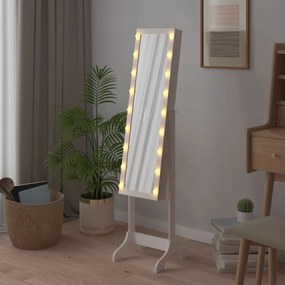 Espelho de Pé Belu com Luzes LED e Guarda Joias - Branco - Design Mode