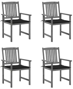 vidaXL Cadeiras de jardim com almofadões 4 pcs acácia maciça cinza