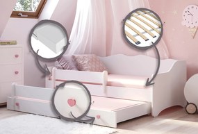 Cama infantil dupla Emma II branca 160x80 puxadores rosa - colchão e estrado incluído
