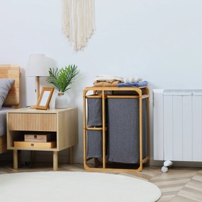 Cesto para Roupa Suja de Bambu Cesto de Roupa com 3 Bolsas de Tecido A