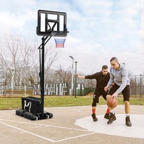Cesto de basquetebol com altura ajustável 245cm-305cm, portátil com rodas, base recarregável para ambientes internos e externos