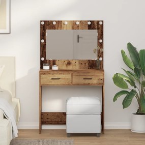 Mesa de Maquiagem vidaXL com Luzes LED Madeira Antiga 78,5x41x135 cm