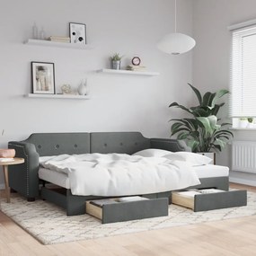 vidaXL Sofá-cama c/ gavetão e gavetas 90x190 cm tecido cinzento-escuro