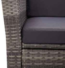 4 pcs conjunto lounge de jardim c/ almofadões vime PE cinzento