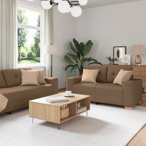 Conjunto de Sofás de 3 Peças com Almofadas em Tecido Castanho