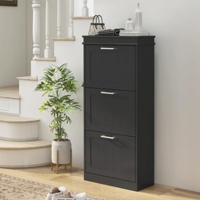 Sapateira armário com 3 portas basculantes para 15 pares, prateleiras ajustáveis, 54 x 24 x 117,5 cm, preto