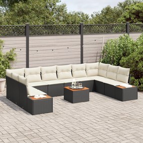 Conjunto de Sofá de Jardim em 11 Peças com Almofadas Preto Vime PE Acá