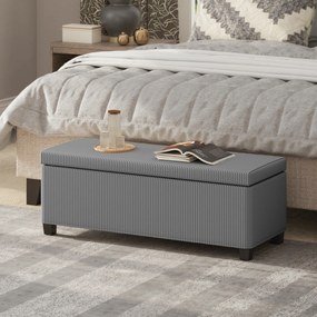 Banco de arrumação para colocar ao pé da cama em veludo canelado com tampa, para sala, quarto, hall de entrada, 112 x 42 x 40 cm, cinzento