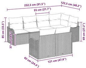 Conjunto de Sofá para Jardim com 7 Peças e Almofadas Bege em Rattan Po