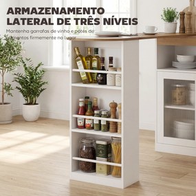 Mesa de Bar Extensível e Rotativa 360° com Prateleiras Abertas e 2 Portas de Vidro 150x80x105,5 cm Branco e Madeira