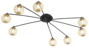Candeeiro de teto moderno preto com dourado 8 luzes - Athens Wire