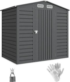 Abrigo de Jardim 2,27 m² 190x131x188 cm com 2 Ventilações Porta com Fechadura para Armazenamento de Ferramentas Cinza