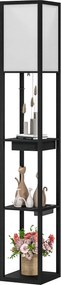 Candeeiro de pé com prateleiras 26 x 26 x 159 cm, moderno, com LED e portas USB A+C, interruptor de pé para sala de estar, quarto, escritório, preto