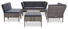 8 pcs conjunto lounge de jardim c/ almofadões vime PE cinzento