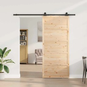 Porta Deslizante Castanho 90 x 208 cm Madeira de pinho maciça