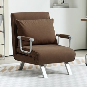 Poltrona-cama convertível de 1 lugar com capa removível, grande conforto, almofada, pés e braços em metal, camurça castanha
