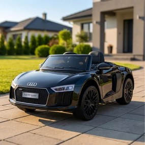 Carro elétrico para Crianças 12V AUDI R8 Spyder RS Rodas EVA, e assento couro ecológico 2 4 G Preto Pintado