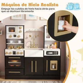 Cozinha de brincar em madeira para crianças, com luzes e sons realistas 92 x 31 x 90 cm Preto