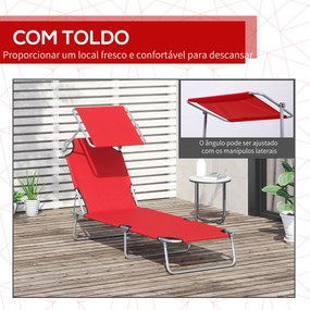 Espreguiçadeira de Jardim Dobrável com Toldo Removível e Ajustável  e Encosto Ajustável 187x58x36 cm Vermelho