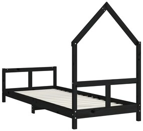 Estrutura de cama infantil 80x200 cm pinho maciço preto